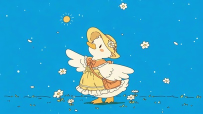 戴着草帽的春日小鸭子