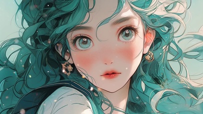漂亮的绿发动漫插画女孩