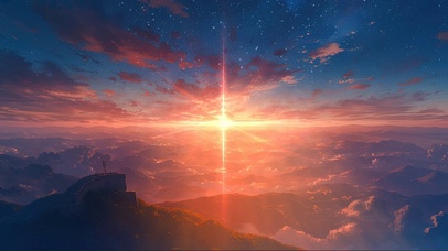 梦幻山巅落日云海