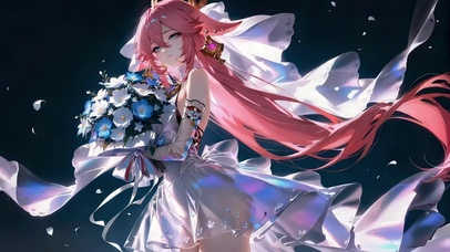 粉发甜美捧花女孩