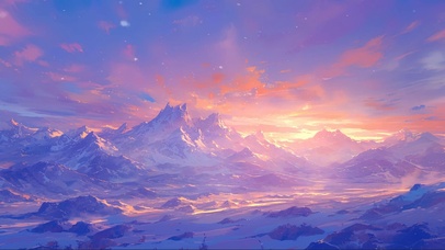 落日雪山群峰雪原