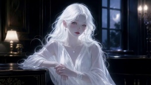 月夜银发清冷美少女
