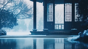 淡蓝静谧传统园林建筑