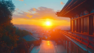 日落宏伟古风建筑
