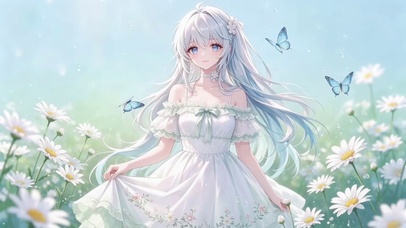 雏菊漫野的清夏少女