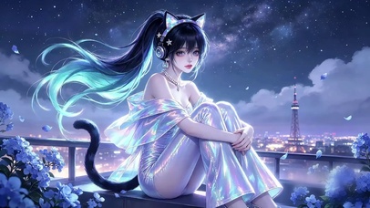 天台赛博黑猫少女
