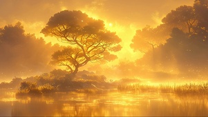 梦幻金光湖泊
