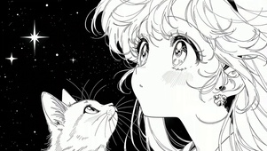 复古黑白少女与猫