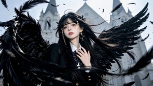 黑翼甜酷天使美少女
