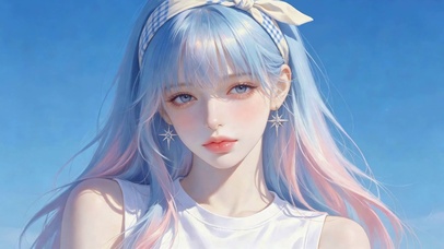 晴空蓝发清新美女