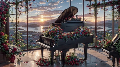 钢琴与玫瑰
