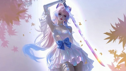梦幻粉蓝持剑美少女