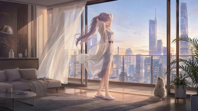 黄昏窗边的紫发少女