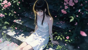 鲜花台阶上女孩