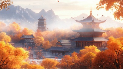 灿烂金秋宏伟古城建筑