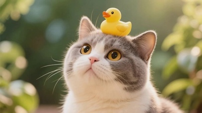 头顶小黄鸭的猫咪