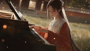 国风唯美小城古琴少女