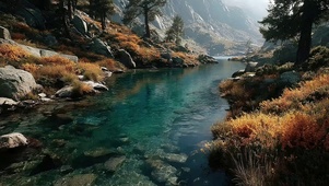 高山阳光清新溪流