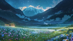 护眼绿景树木房屋星空景色带鱼屏