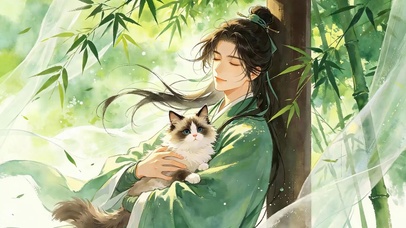 古风男孩与猫咪