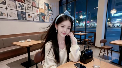 餐厅就餐的青春美女