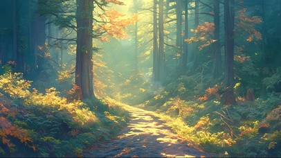 秋日阳光山林小径