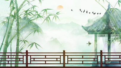 中国风竹林燕子老翁小船古亭唯美