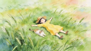 草原女孩和猫咪