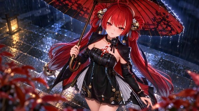 雨夜红伞红发少女锁暝