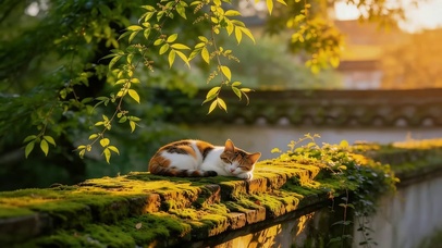 秋天墙头猫咪