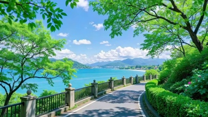 护眼树荫湖泊风景