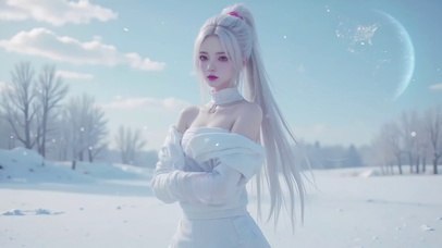 雪景白发高冷性感美女