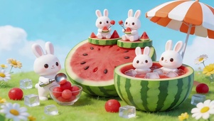 夏日西瓜小兔