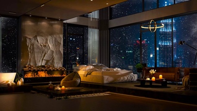 城市公寓雪天夜晚房间