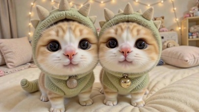 穿恐龙装的可爱情侣小奶猫