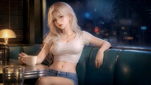 雨夜咖啡馆银发美少女