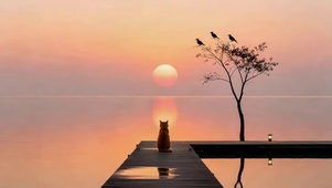晚霞湖边猫咪