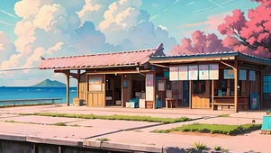 海景白云树木带鱼屏