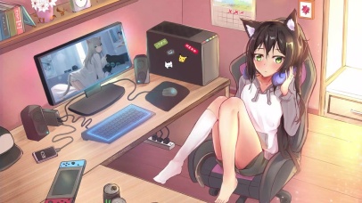 4K 玩游戏可爱白丝动漫美少女