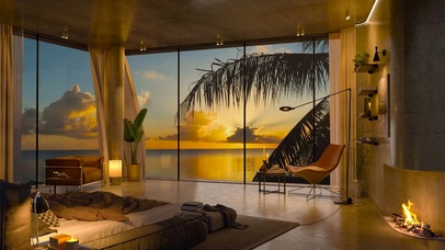 傍晚落日海景别墅