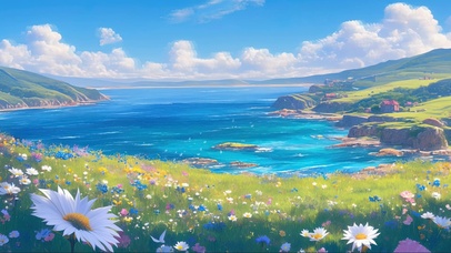 蓝天阳光鲜花海岛海岸