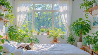 治愈阳光卧室萌猫