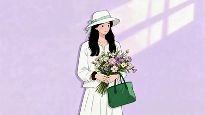 白衣少女捧花