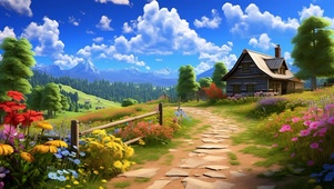 唯美的小屋外风景