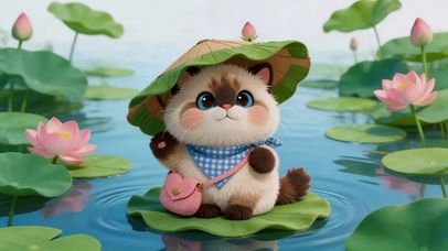 荷花池塘猫咪