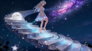 星空阶梯银发精灵少女