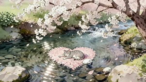 溪石眠猫・樱吹雪