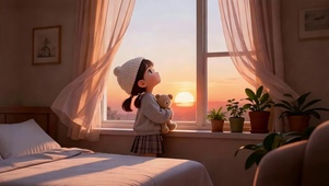 望着夕阳的女孩