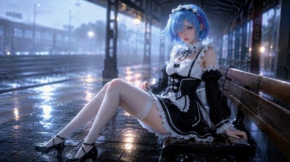 雨天站台蓝发女仆雷姆