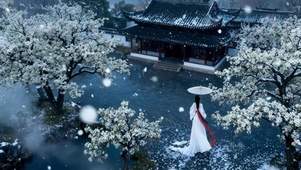 雪天冬日古风撑伞美人浪漫唯美